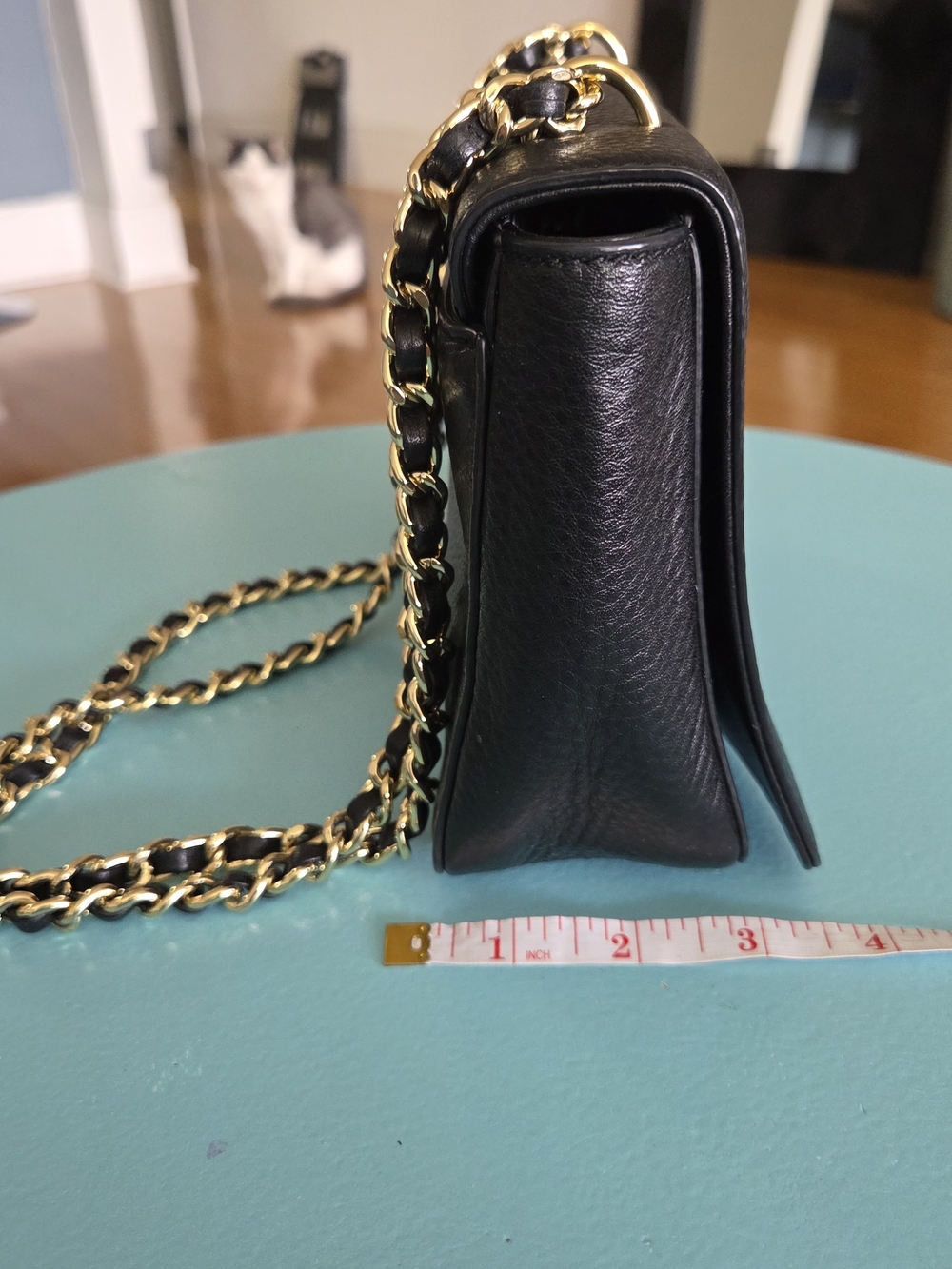 Tory Burch Black Pebbled Leather Chain Shoulder Bag - Picture 6 of 7
